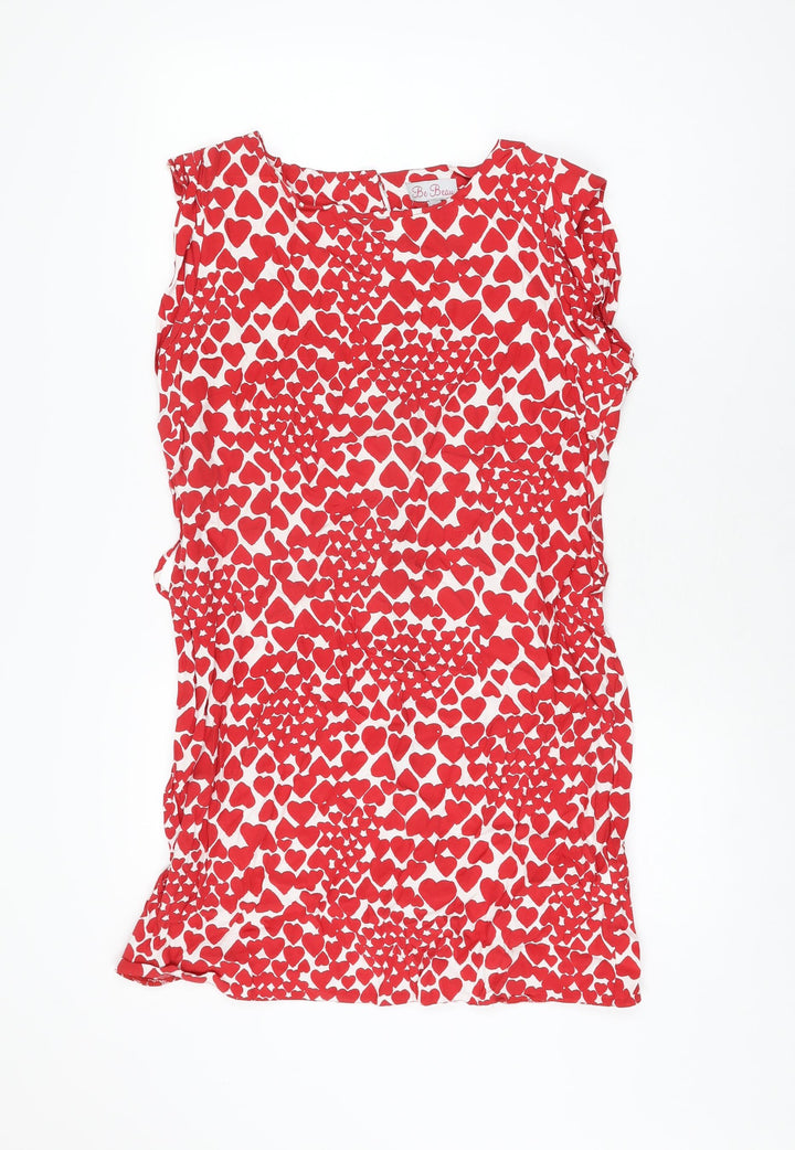Be Beau Womens Red Geometric Viscose Shift Size 16 Round Neck Zip