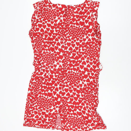 Be Beau Womens Red Geometric Viscose Shift Size 16 Round Neck Zip