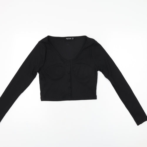 Nasty Gal Womens Black Polyester Cropped T-Shirt Size 8 Scoop Neck