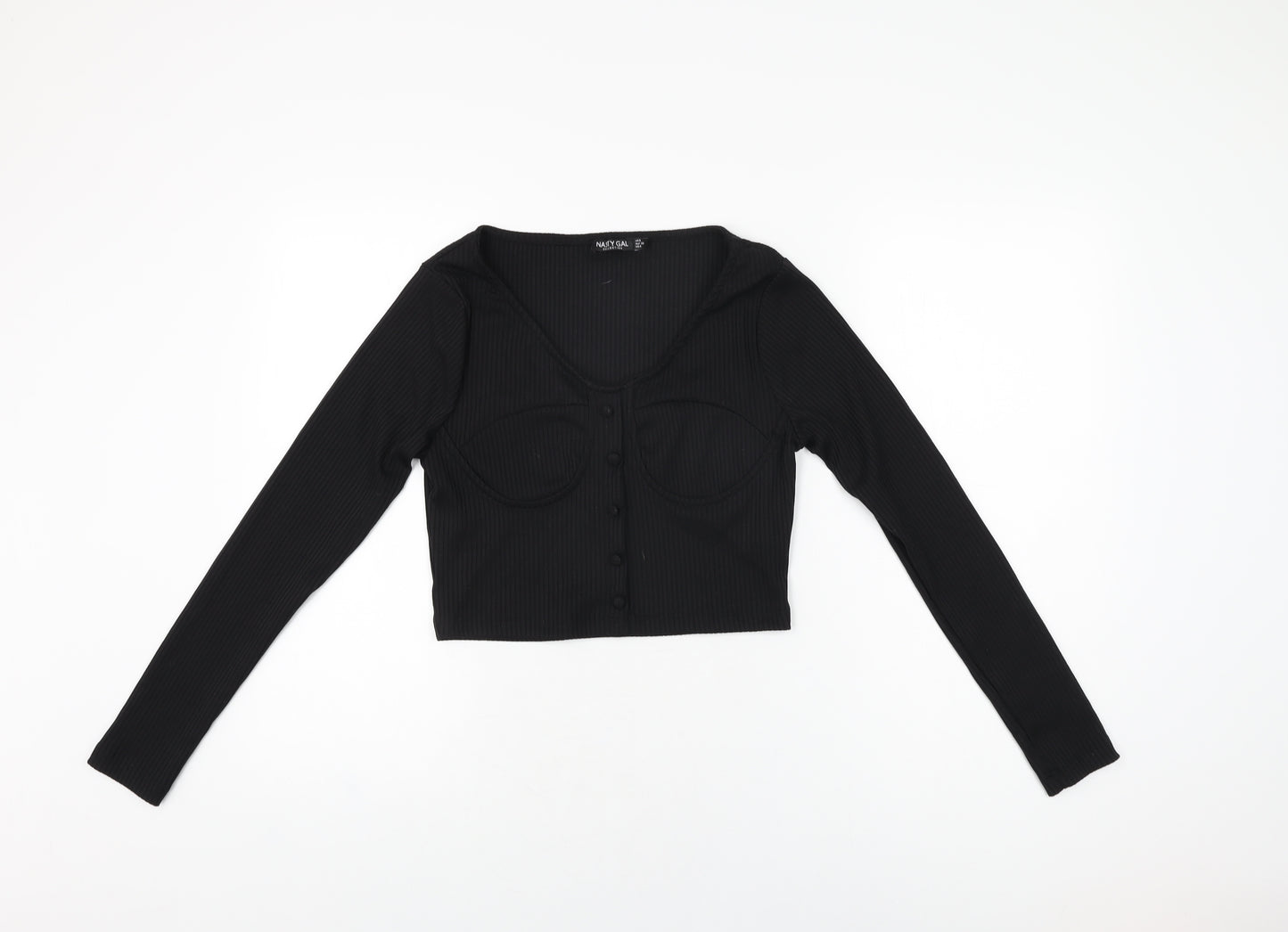Nasty Gal Womens Black Polyester Cropped T-Shirt Size 8 Scoop Neck