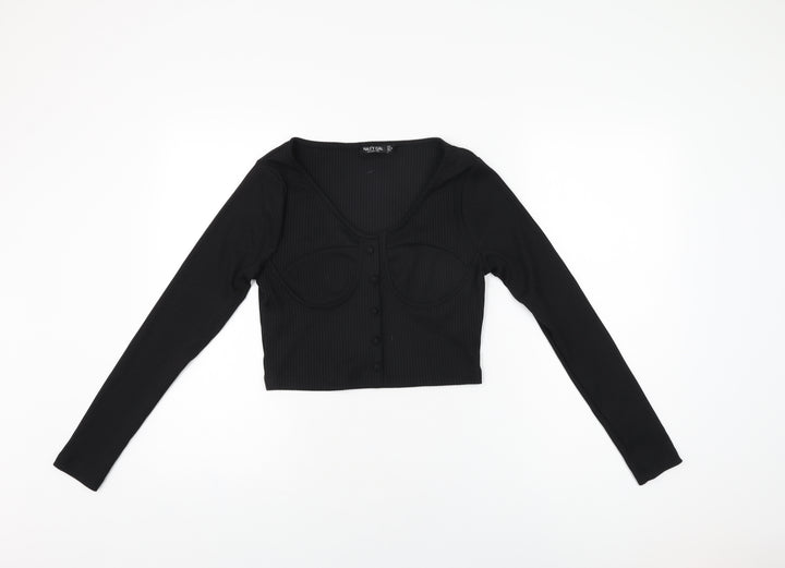 Nasty Gal Womens Black Polyester Cropped T-Shirt Size 8 Scoop Neck
