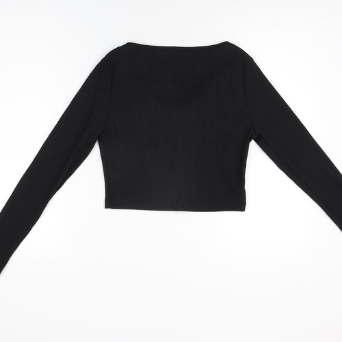 Nasty Gal Womens Black Polyester Cropped T-Shirt Size 8 Scoop Neck