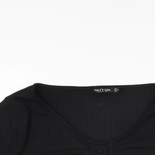 Nasty Gal Womens Black Polyester Cropped T-Shirt Size 8 Scoop Neck