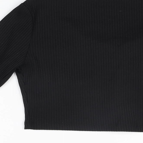 Nasty Gal Womens Black Polyester Cropped T-Shirt Size 8 Scoop Neck