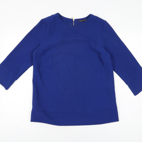 Marks and Spencer Womens Blue Polyester Basic T-Shirt Size 8 Round Neck