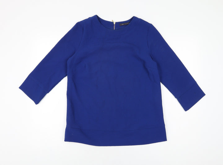 Marks and Spencer Womens Blue Polyester Basic T-Shirt Size 8 Round Neck