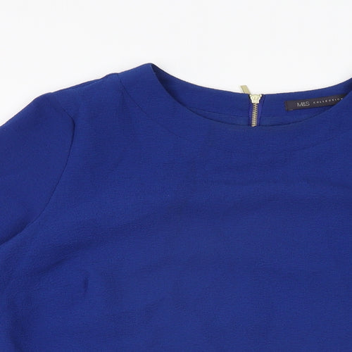 Marks and Spencer Womens Blue Polyester Basic T-Shirt Size 8 Round Neck