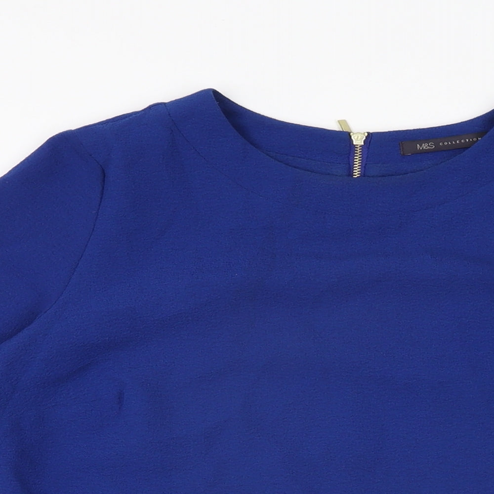 Marks and Spencer Womens Blue Polyester Basic T-Shirt Size 8 Round Neck
