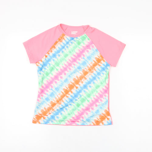 Lands' End Girls Pink Geometric Polyester Basic T-Shirt Size L Round Neck Pullover
