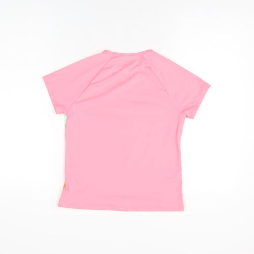 Lands' End Girls Pink Geometric Polyester Basic T-Shirt Size L Round Neck Pullover
