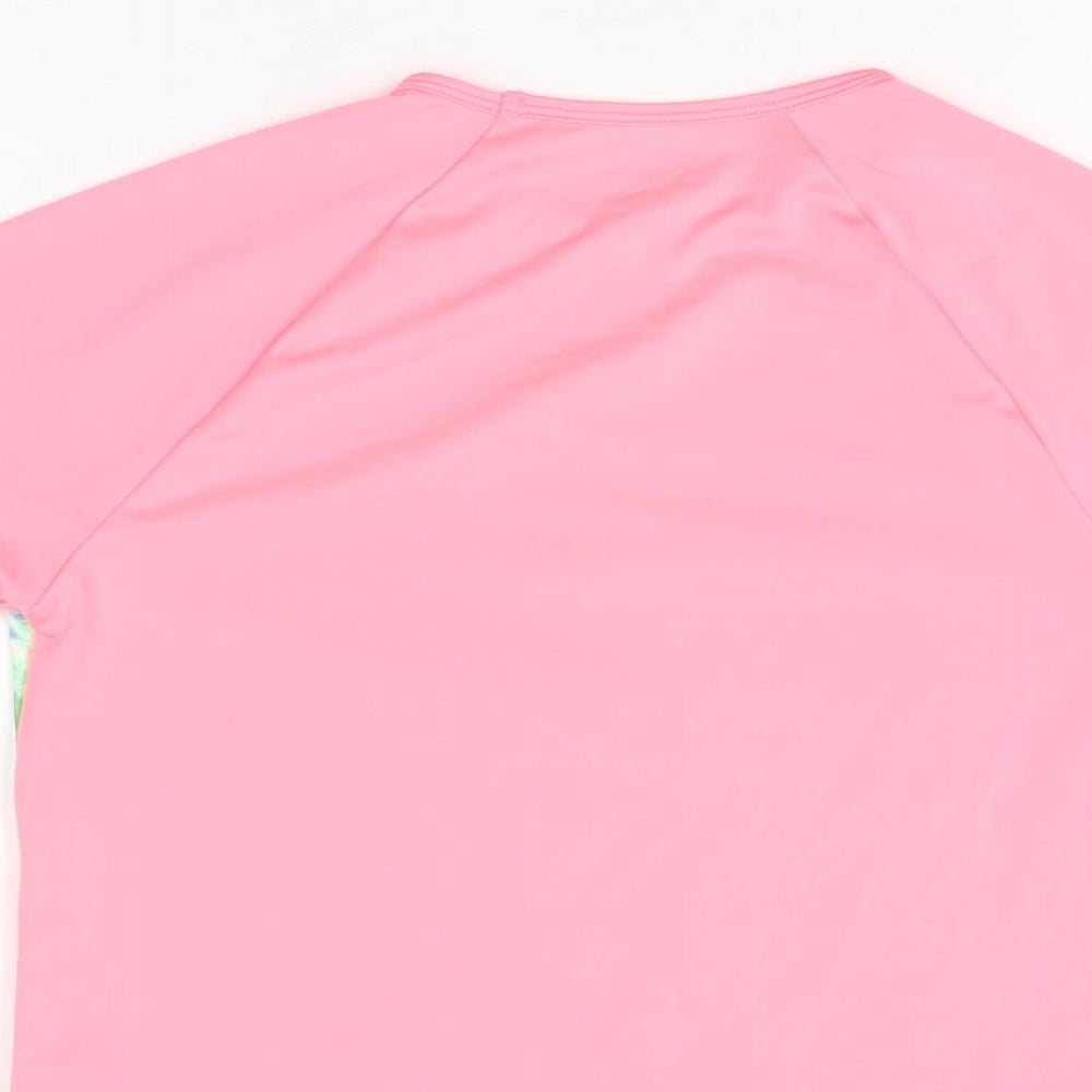 Lands' End Girls Pink Geometric Polyester Basic T-Shirt Size L Round Neck Pullover