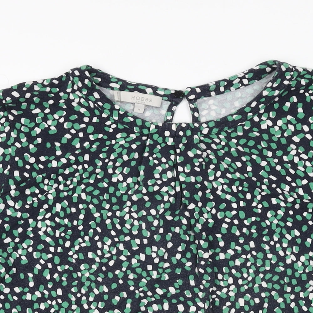 Hobbs Womens Blue Geometric Viscose Basic T-Shirt Size M Round Neck