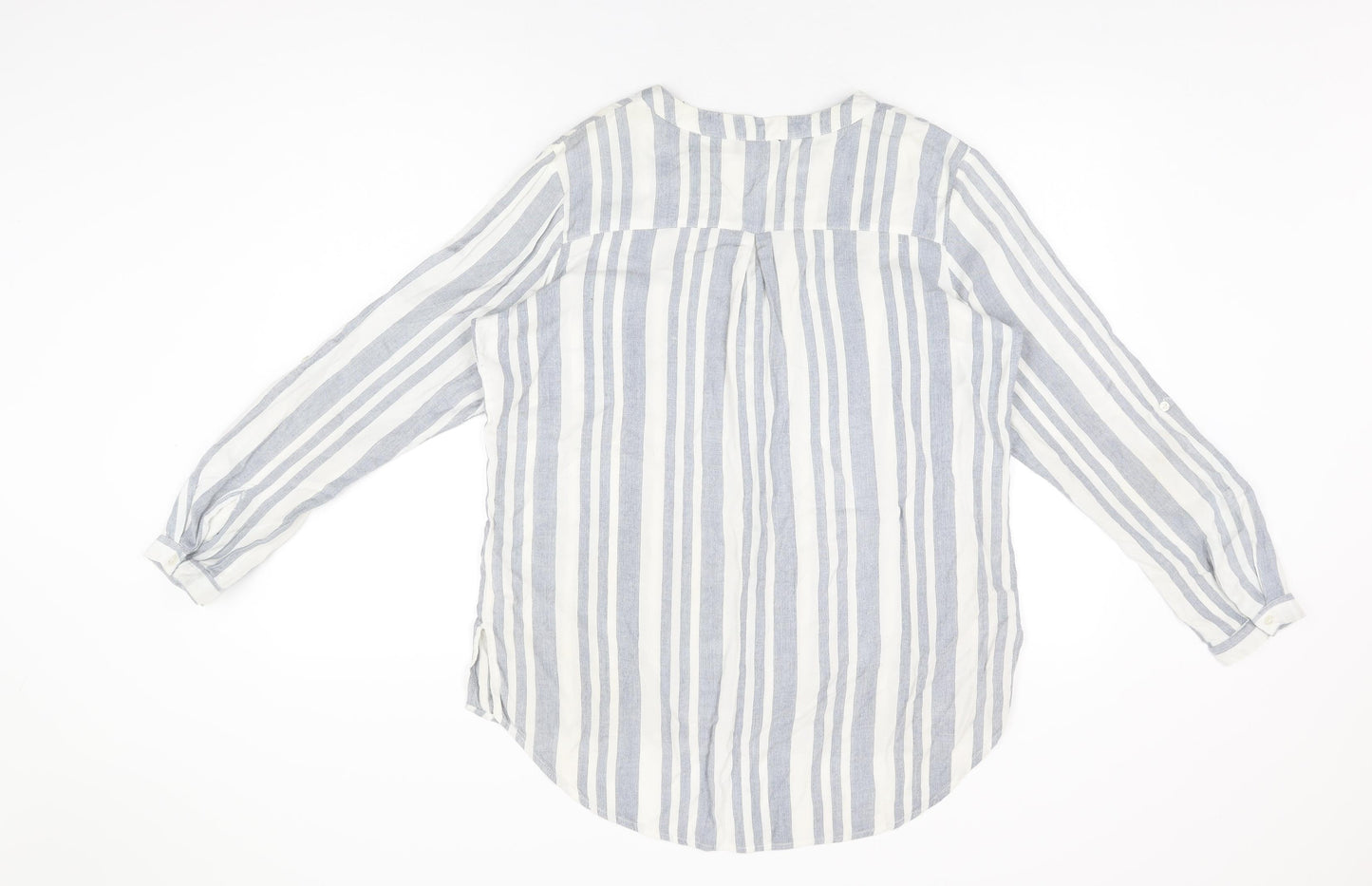 Klass Womens White Striped Cotton Basic T-Shirt Size 14 V-Neck