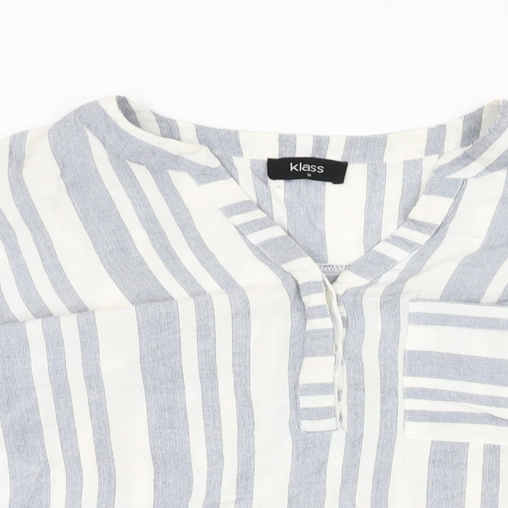 Klass Womens White Striped Cotton Basic T-Shirt Size 14 V-Neck
