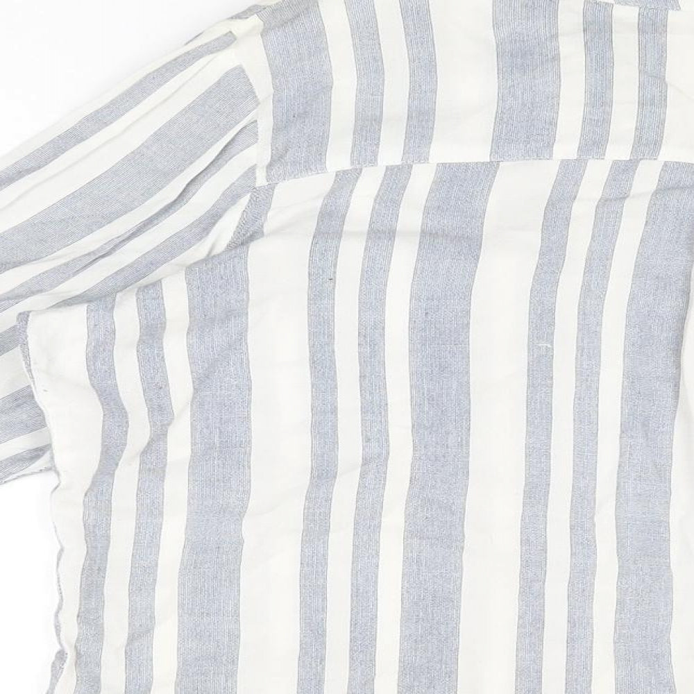 Klass Womens White Striped Cotton Basic T-Shirt Size 14 V-Neck