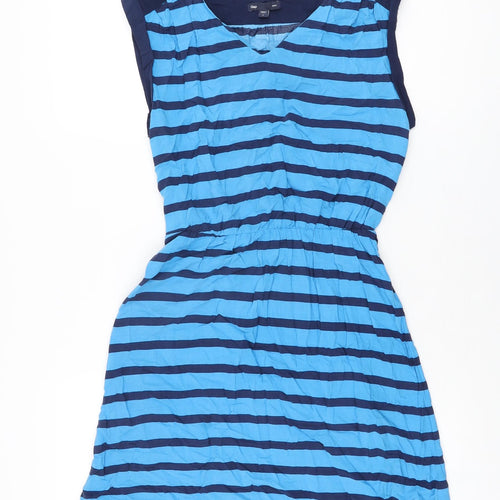 Gap Womens Blue Striped Rayon Skater Dress Size S V-Neck Pullover