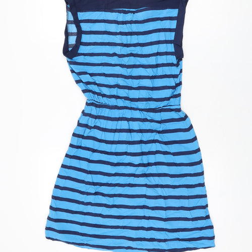 Gap Womens Blue Striped Rayon Skater Dress Size S V-Neck Pullover