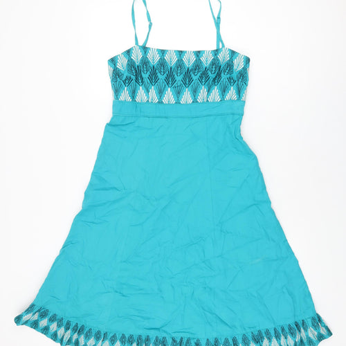 Monsoon Womens Blue Geometric Cotton A-Line Size 10 Square Neck Zip