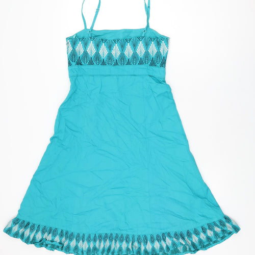 Monsoon Womens Blue Geometric Cotton A-Line Size 10 Square Neck Zip
