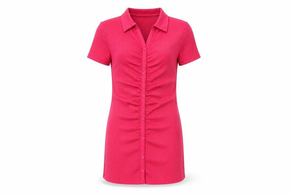 Front view of Candy girls’ pink polyester mini, size 12, years collared button