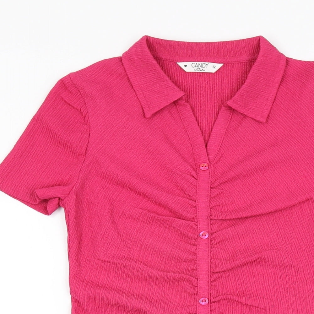 Candy Girls Pink Polyester Mini Size 12 Years Collared Button