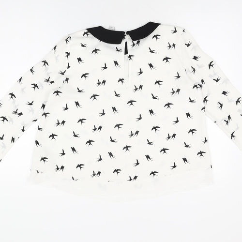 H&M Womens White Geometric Polyester Basic Blouse Size 10 Collared - Bird Print