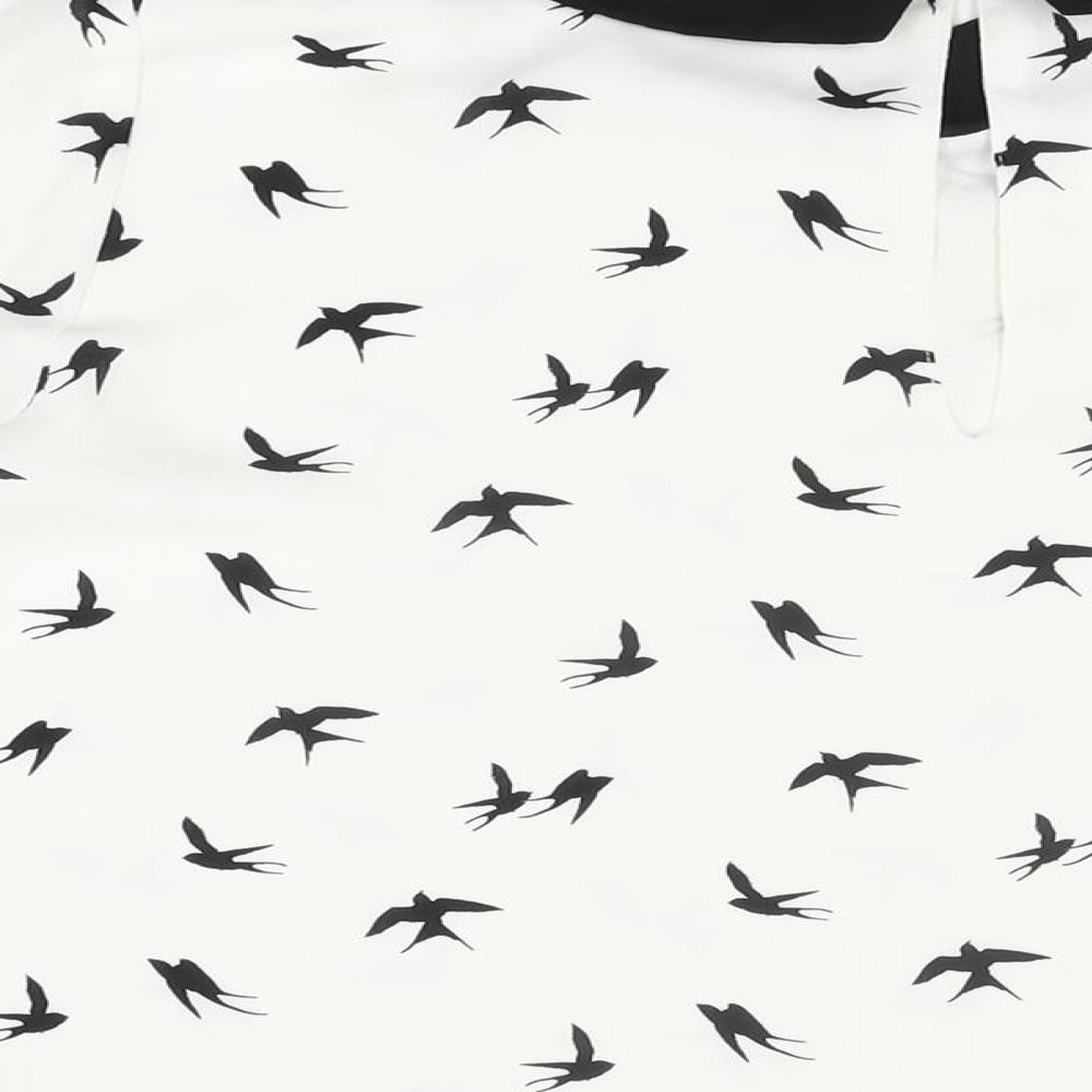 H&M Womens White Geometric Polyester Basic Blouse Size 10 Collared - Bird Print