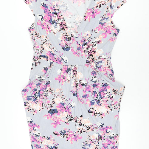 Dorothy Perkins Womens Blue Floral Viscose Shift Size 14 V-Neck Pullover