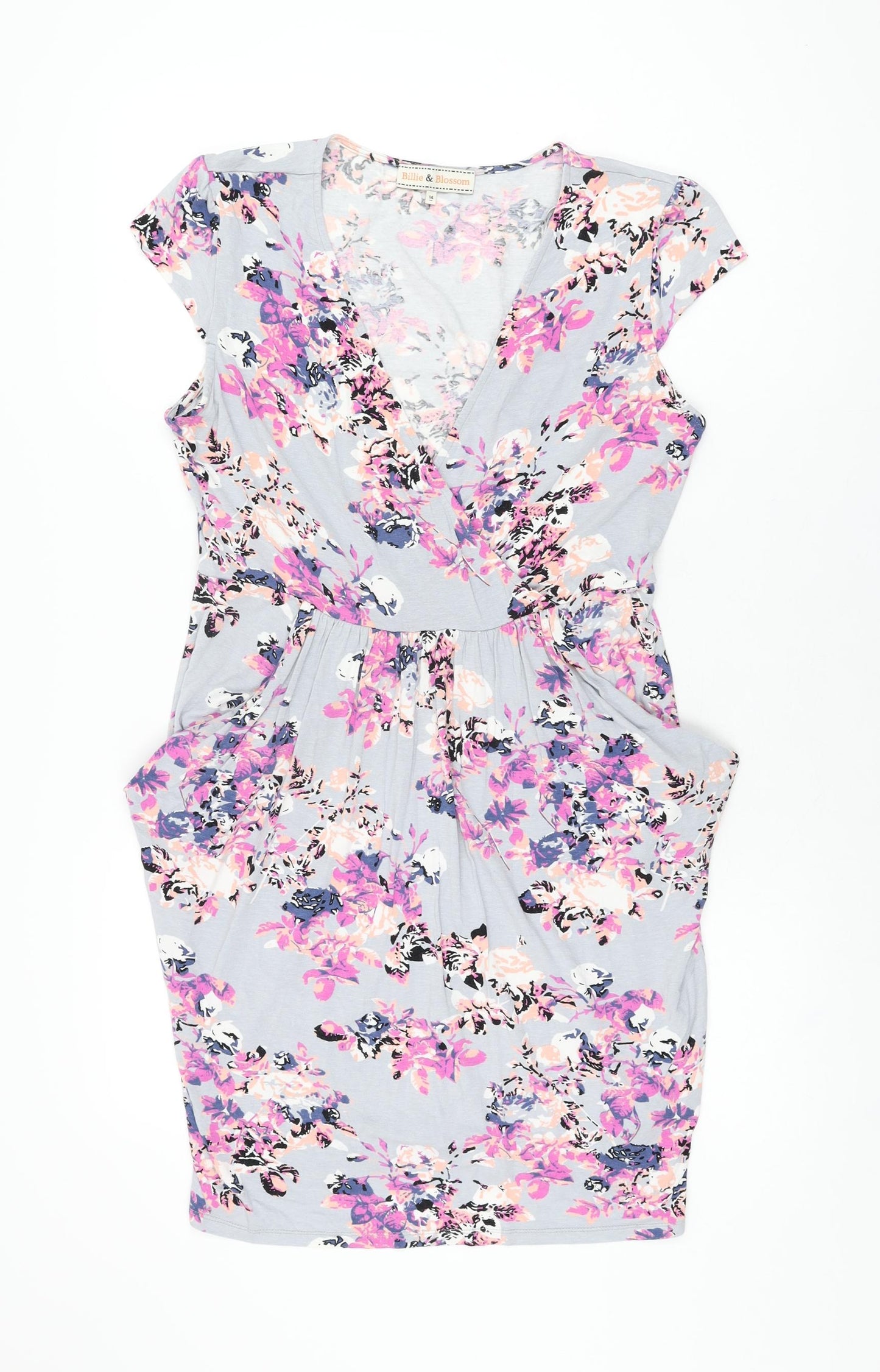 Dorothy Perkins Womens Blue Floral Viscose Shift Size 14 V-Neck Pullover