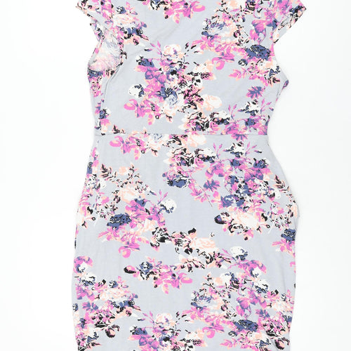 Dorothy Perkins Womens Blue Floral Viscose Shift Size 14 V-Neck Pullover