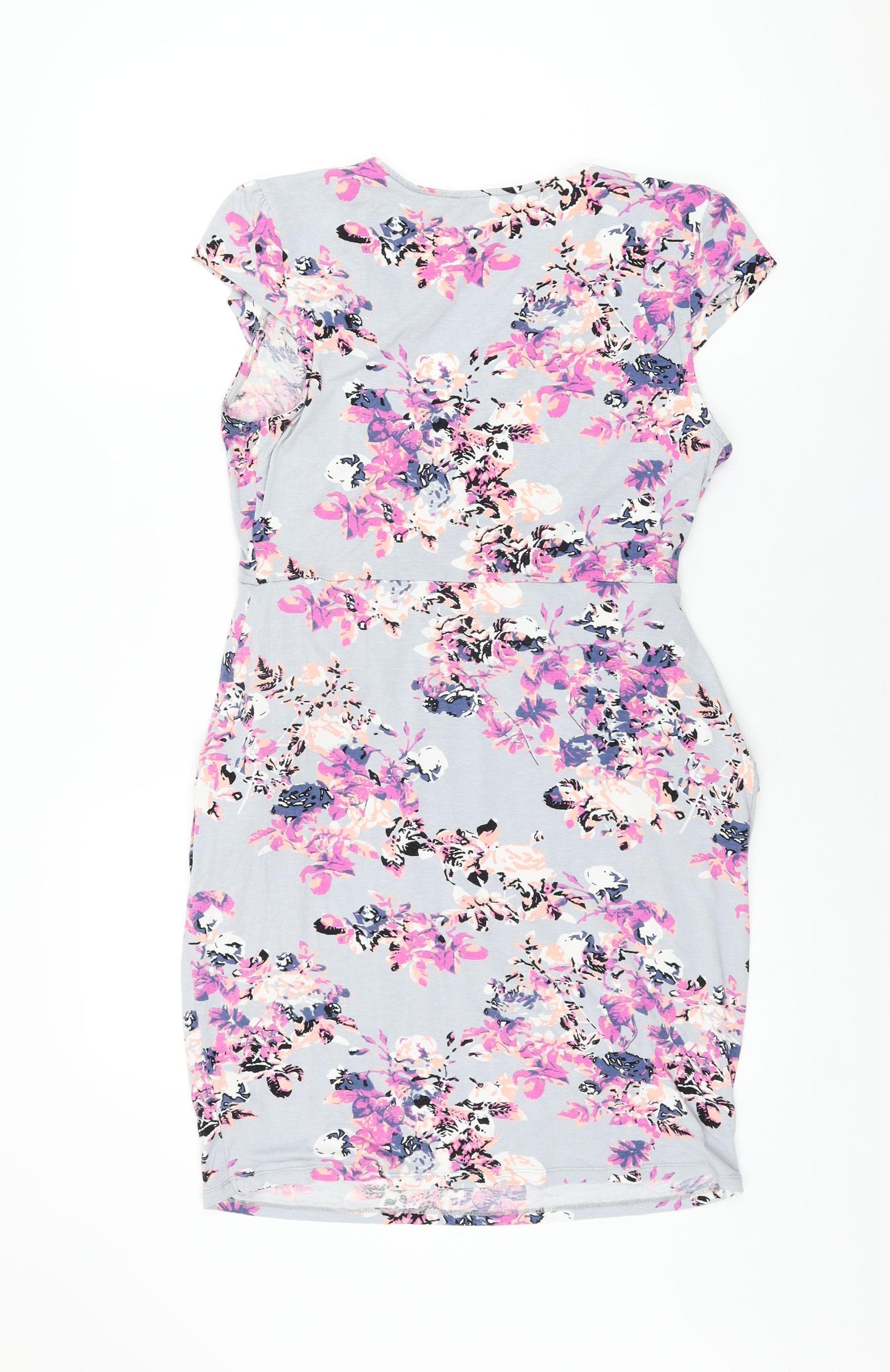 Dorothy Perkins Womens Blue Floral Viscose Shift Size 14 V-Neck Pullover