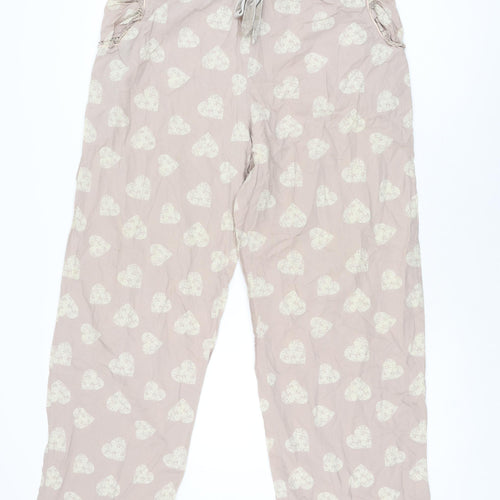 NEXT Womens Beige Geometric Cotton Top Pyjama Pants Size 14 Drawstring