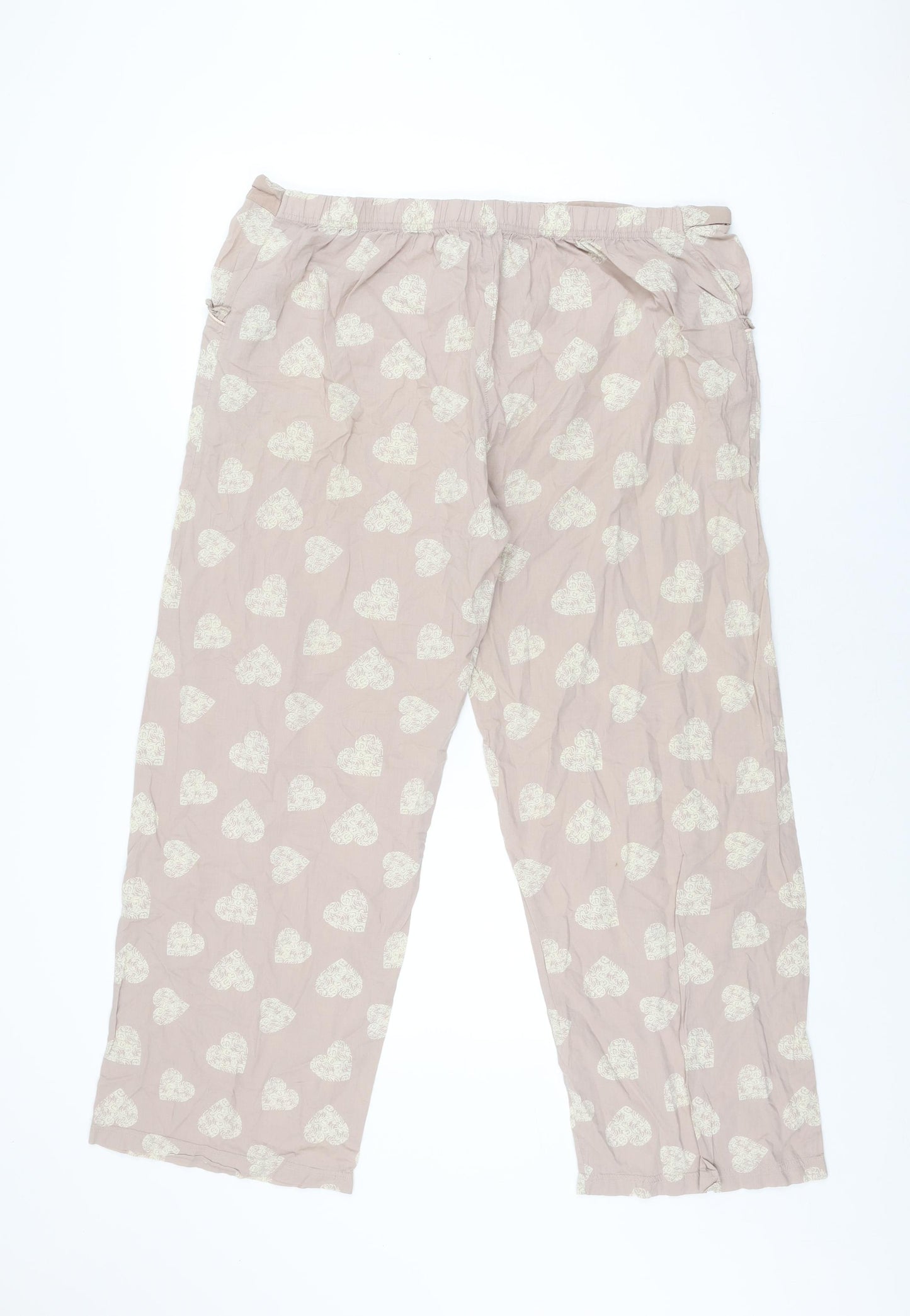 NEXT Womens Beige Geometric Cotton Top Pyjama Pants Size 14 Drawstring