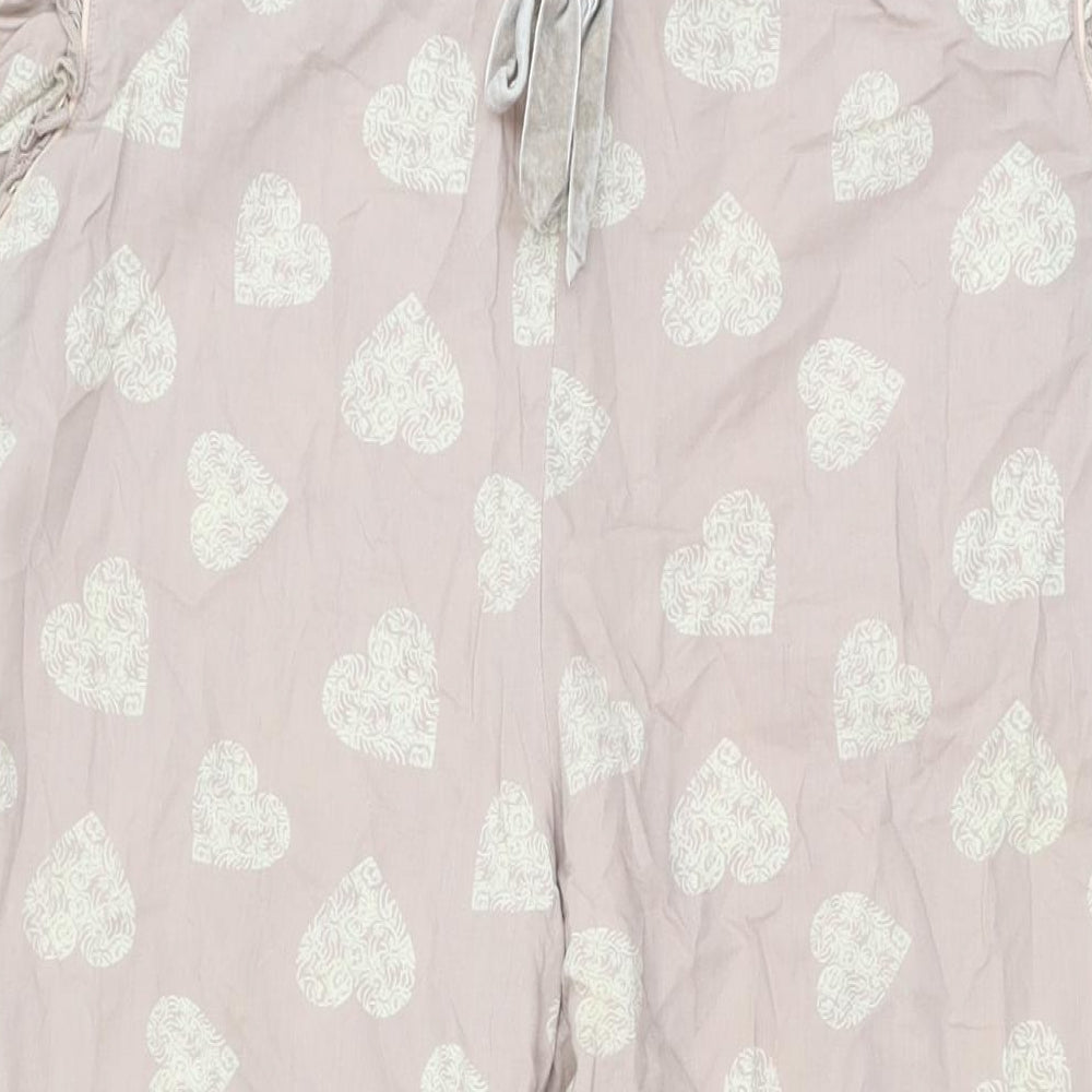 NEXT Womens Beige Geometric Cotton Top Pyjama Pants Size 14 Drawstring