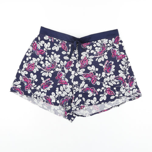 Marks and Spencer Womens Blue Floral Viscose Top Sleep Shorts Size 8 Drawstring