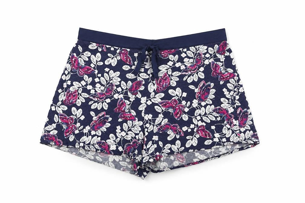Marks and Spencer Womens Blue Floral Viscose Top Sleep Shorts Size 8 Drawstring