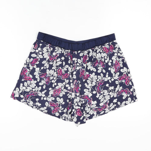 Marks and Spencer Womens Blue Floral Viscose Top Sleep Shorts Size 8 Drawstring