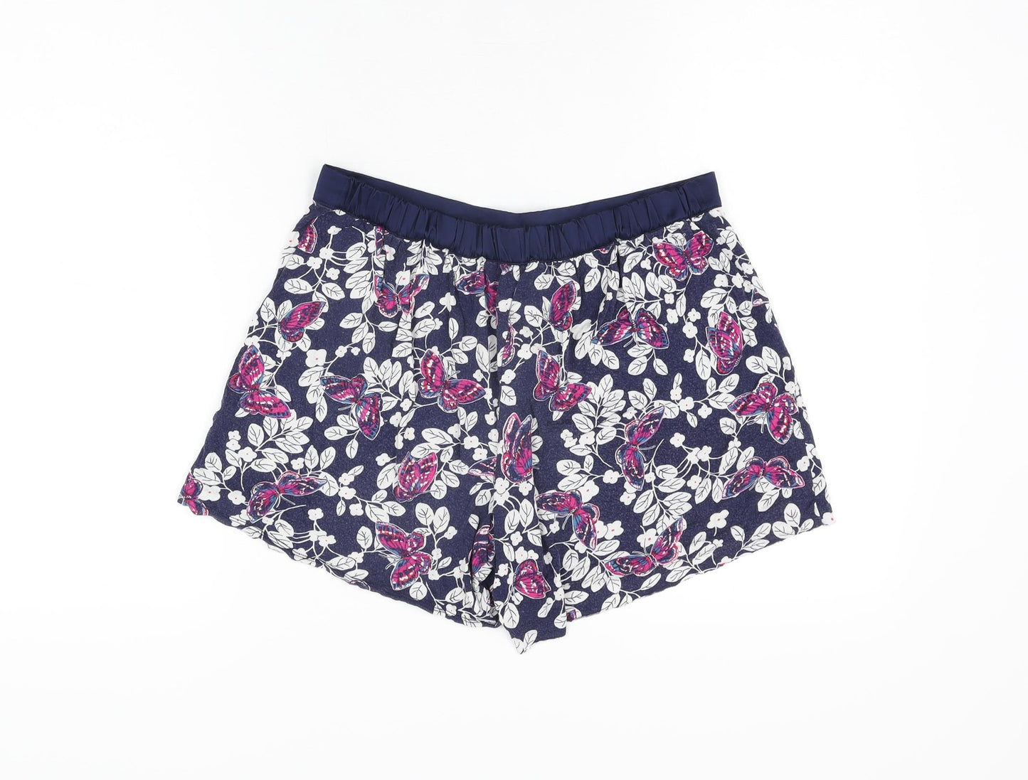 Marks and Spencer Womens Blue Floral Viscose Top Sleep Shorts Size 8 Drawstring