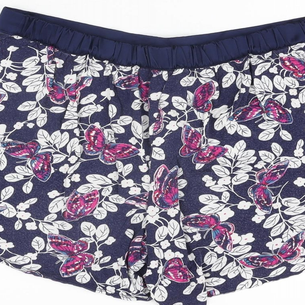 Marks and Spencer Womens Blue Floral Viscose Top Sleep Shorts Size 8 Drawstring