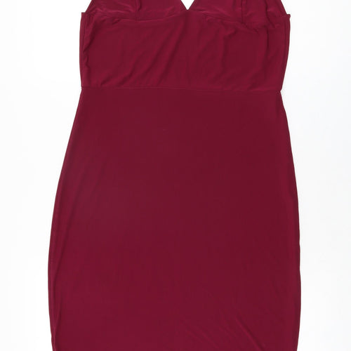 Missguided Womens Red Polyester Bodycon Size 14 V-Neck Pullover