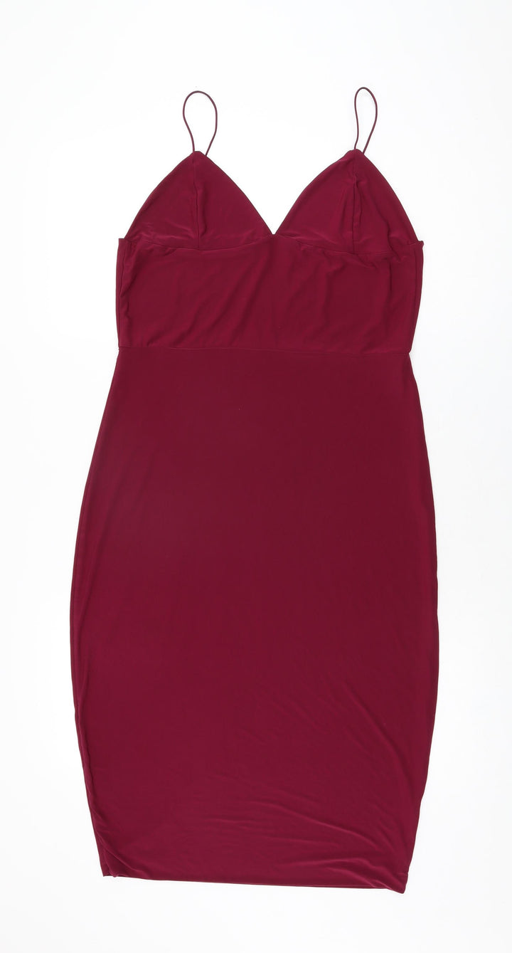 Missguided Womens Red Polyester Bodycon Size 14 V-Neck Pullover