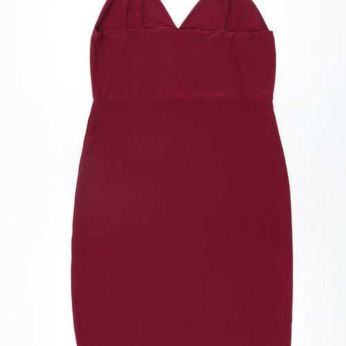 Missguided Womens Red Polyester Bodycon Size 14 V-Neck Pullover
