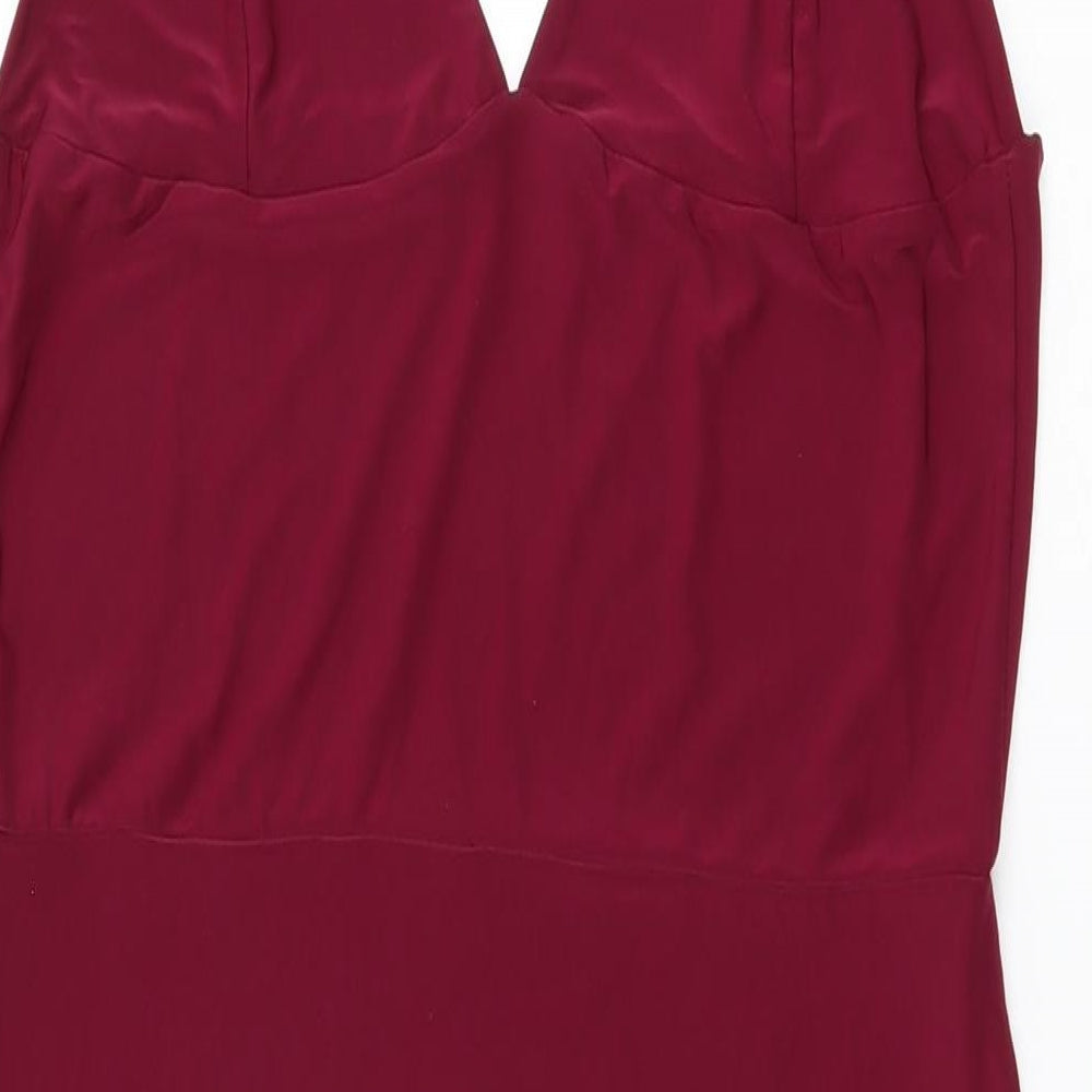 Missguided Womens Red Polyester Bodycon Size 14 V-Neck Pullover