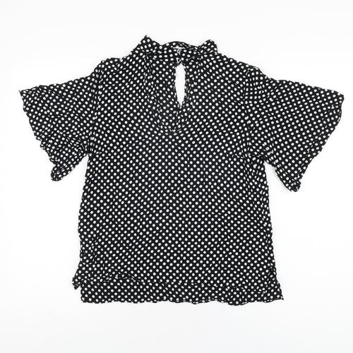 Zara Womens Black Polka Dot Viscose Basic Blouse Size M V-Neck