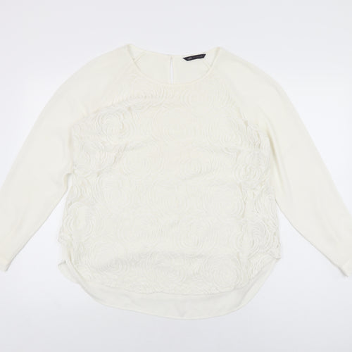 Marks and Spencer Womens White Floral Polyester Basic Blouse Size 16 Round Neck