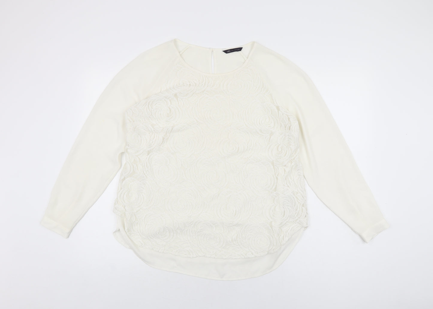 Marks and Spencer Womens White Floral Polyester Basic Blouse Size 16 Round Neck