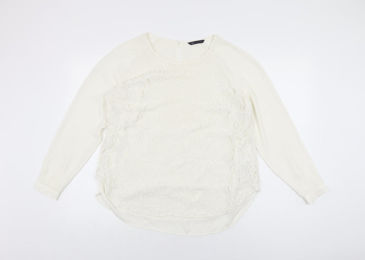 Marks and Spencer Womens White Floral Polyester Basic Blouse Size 16 Round Neck