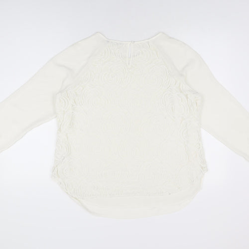 Marks and Spencer Womens White Floral Polyester Basic Blouse Size 16 Round Neck