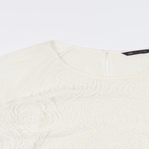 Marks and Spencer Womens White Floral Polyester Basic Blouse Size 16 Round Neck