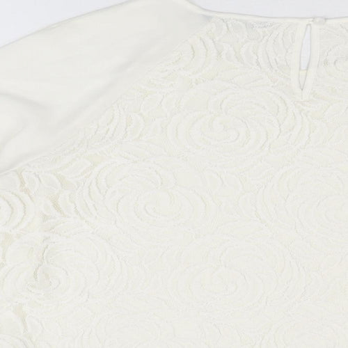 Marks and Spencer Womens White Floral Polyester Basic Blouse Size 16 Round Neck